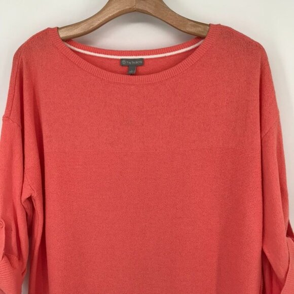 T By Talbots Coral Sweater 3/4 roll tab Sleeve  Womens size large cotton new - Picture 7 of 10